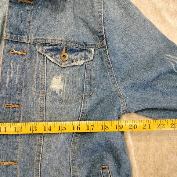 Carbon Grey Hoodie Denim Button Front Distressed Jacket Size Large - Picture 4 of 8